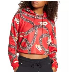 Nike Women’s Red Chain-Print Cropped Hoodie